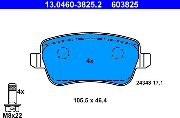 ATE 13.0460-3825.2 - Kit de plaquettes de frein, frein à disque cwaw.fr