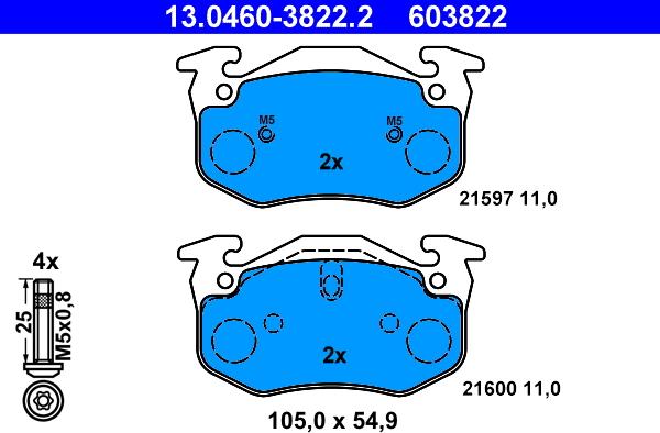 ATE 13.0460-3822.2 - Kit de plaquettes de frein, frein à disque cwaw.fr