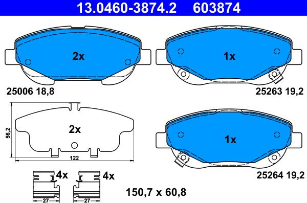 ATE 13.0460-3874.2 - Kit de plaquettes de frein, frein à disque cwaw.fr