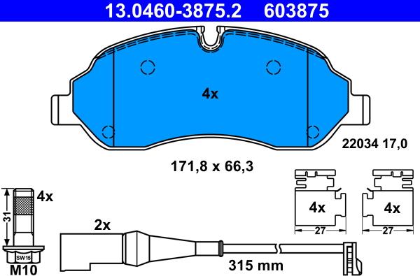 ATE 13.0460-3875.2 - Kit de plaquettes de frein, frein à disque cwaw.fr