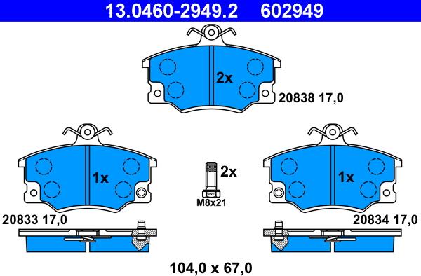 ATE 13.0460-2949.2 - Kit de plaquettes de frein, frein à disque cwaw.fr