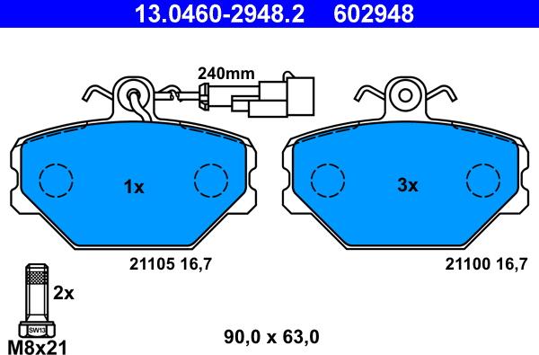 ATE 13.0460-2948.2 - Kit de plaquettes de frein, frein à disque cwaw.fr