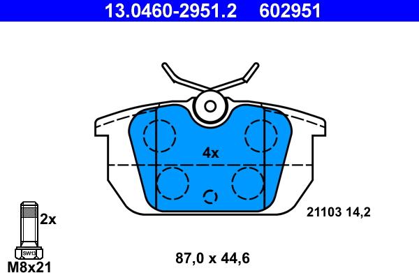 ATE 13.0460-2951.2 - Kit de plaquettes de frein, frein à disque cwaw.fr