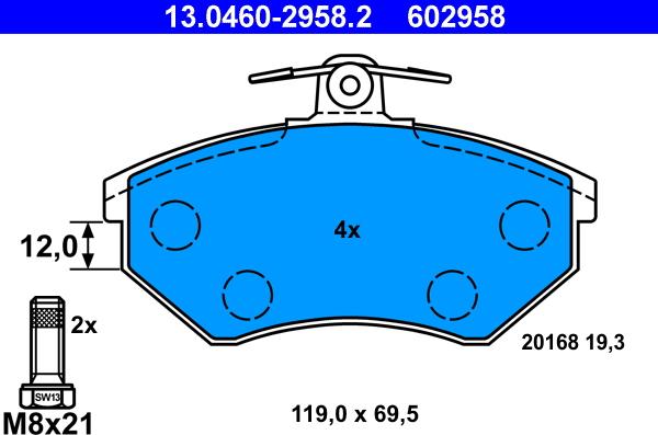 ATE 13.0460-2958.2 - Kit de plaquettes de frein, frein à disque cwaw.fr