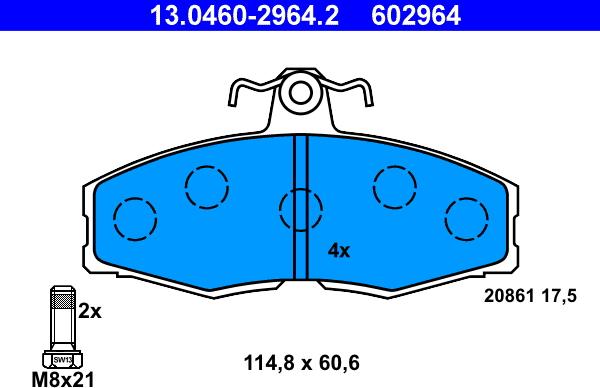 ATE 13.0460-2964.2 - Kit de plaquettes de frein, frein à disque cwaw.fr