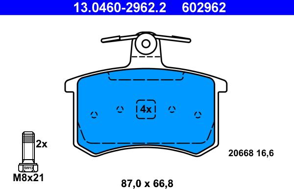 ATE 13.0460-2962.2 - Kit de plaquettes de frein, frein à disque cwaw.fr