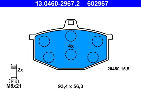 ATE 13.0460-2967.2 - Kit de plaquettes de frein, frein à disque cwaw.fr