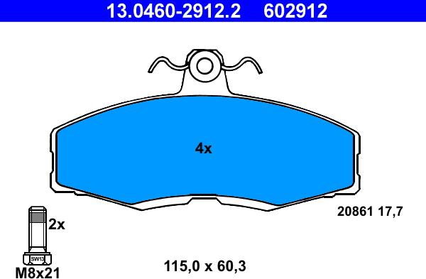 ATE 13.0460-2912.2 - Kit de plaquettes de frein, frein à disque cwaw.fr