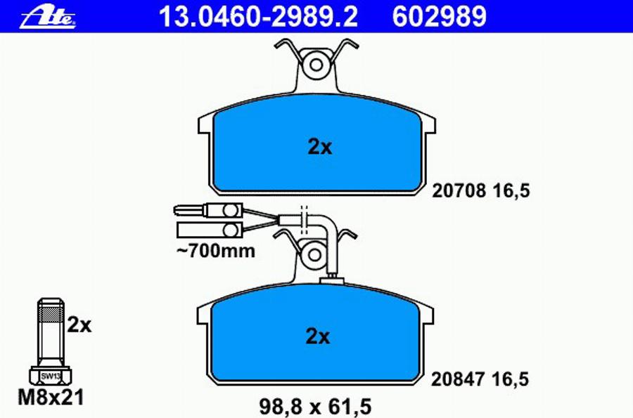 ATE 13.0460-2989.2 - Kit de plaquettes de frein, frein à disque cwaw.fr