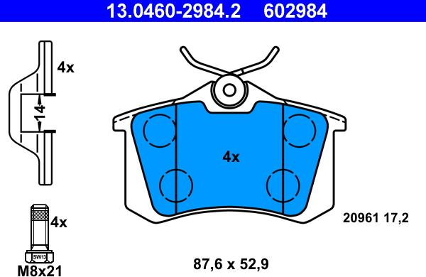 ATE 13.0460-2984.2 - Kit de plaquettes de frein, frein à disque cwaw.fr