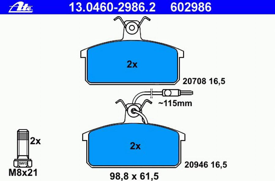 ATE 13 0460 2986 2 - Kit de plaquettes de frein, frein à disque cwaw.fr