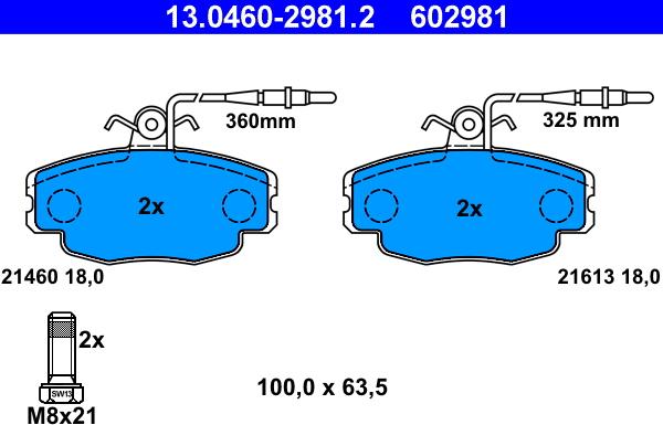 ATE 13.0460-2981.2 - Kit de plaquettes de frein, frein à disque cwaw.fr