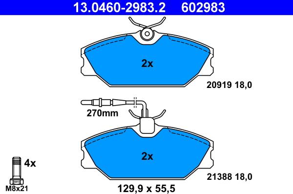 ATE 13.0460-2983.2 - Kit de plaquettes de frein, frein à disque cwaw.fr