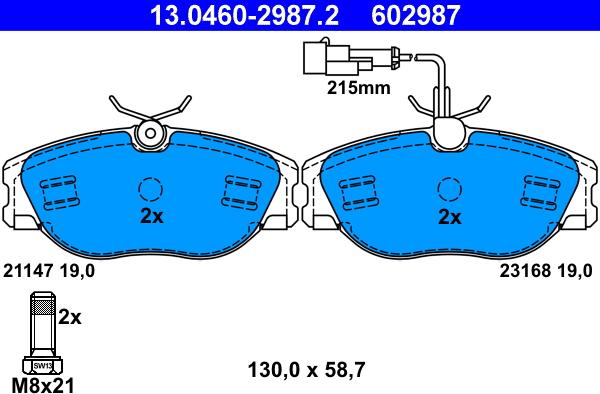 ATE 13.0460-2987.2 - Kit de plaquettes de frein, frein à disque cwaw.fr