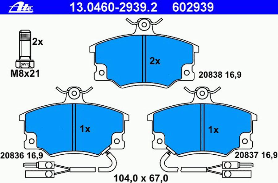 ATE 13.0460-2939.2 - Kit de plaquettes de frein, frein à disque cwaw.fr