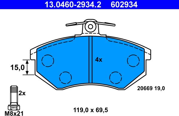 ATE 13.0460-2934.2 - Kit de plaquettes de frein, frein à disque cwaw.fr