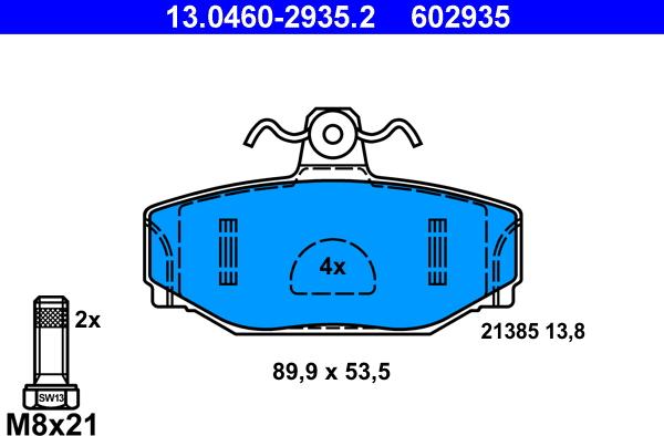 ATE 13.0460-2935.2 - Kit de plaquettes de frein, frein à disque cwaw.fr