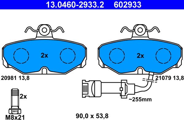 ATE 13.0460-2933.2 - Kit de plaquettes de frein, frein à disque cwaw.fr