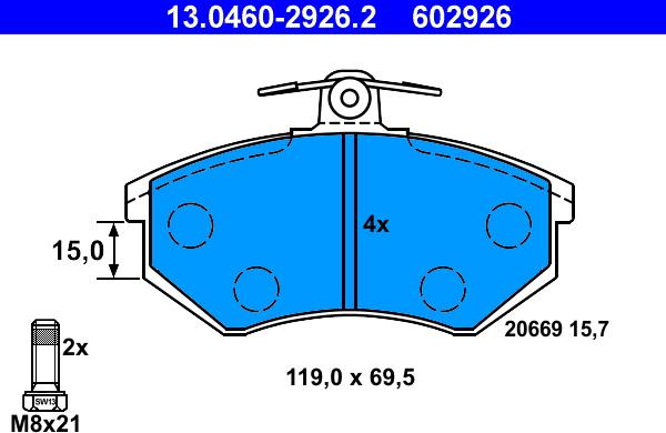 ATE 13.0460-2926.2 - Kit de plaquettes de frein, frein à disque cwaw.fr