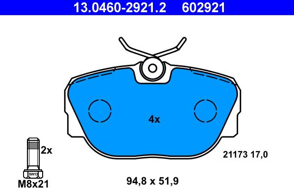 ATE 13.0460-2921.2 - Kit de plaquettes de frein, frein à disque cwaw.fr