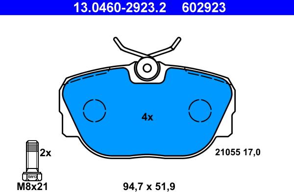 ATE 13.0460-2923.2 - Kit de plaquettes de frein, frein à disque cwaw.fr