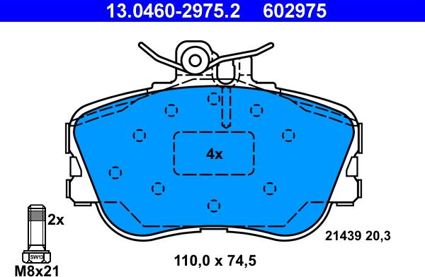 ATE 13.0460-2975.2 - Kit de plaquettes de frein, frein à disque cwaw.fr