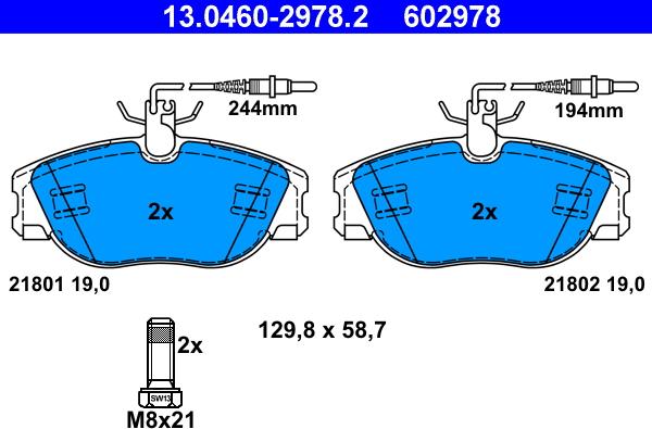 ATE 13.0460-2978.2 - Kit de plaquettes de frein, frein à disque cwaw.fr