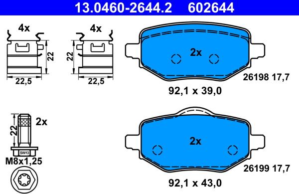 ATE 13.0460-2644.2 - Kit de plaquettes de frein, frein à disque cwaw.fr