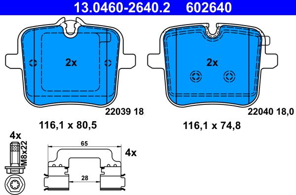 ATE 13.0460-2640.2 - Kit de plaquettes de frein, frein à disque cwaw.fr