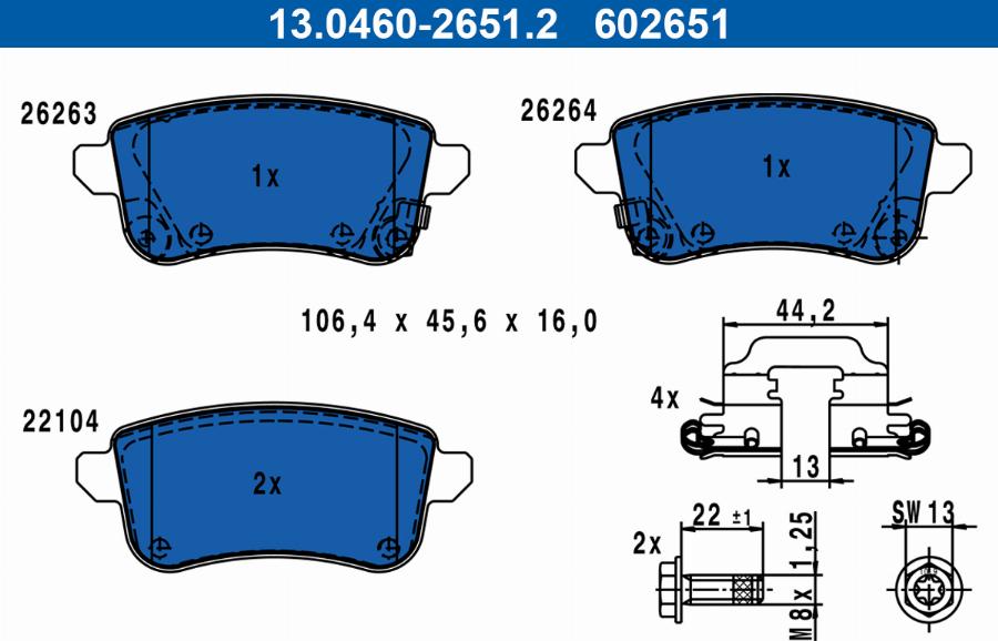 ATE 13.0460-2651.2 - Kit de plaquettes de frein, frein à disque cwaw.fr