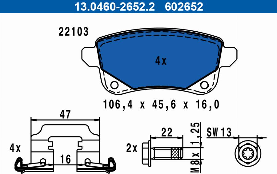 ATE 13.0460-2652.2 - Kit de plaquettes de frein, frein à disque cwaw.fr