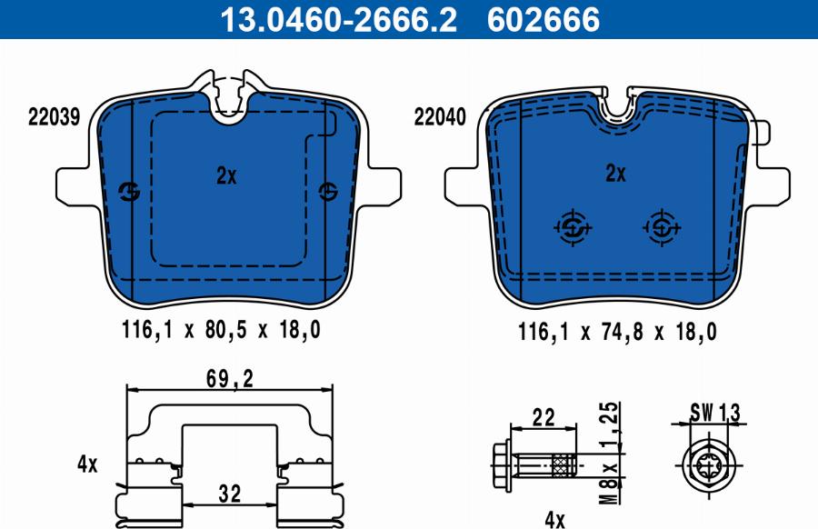 ATE 13.0460-2666.2 - Kit de plaquettes de frein, frein à disque cwaw.fr