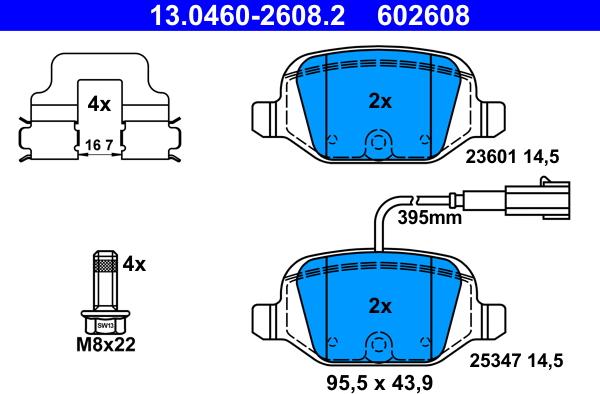 ATE 13.0460-2608.2 - Kit de plaquettes de frein, frein à disque cwaw.fr