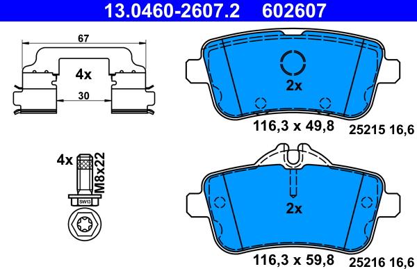 ATE 13.0460-2607.2 - Kit de plaquettes de frein, frein à disque cwaw.fr