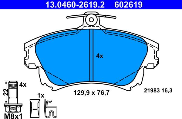 ATE 13.0460-2619.2 - Kit de plaquettes de frein, frein à disque cwaw.fr