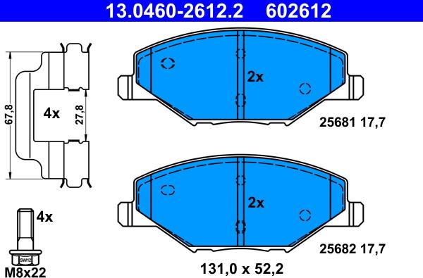 ATE 13.0460-2612.2 - Kit de plaquettes de frein, frein à disque cwaw.fr