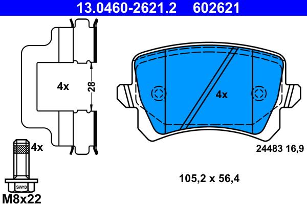 ATE 13.0460-2621.2 - Kit de plaquettes de frein, frein à disque cwaw.fr