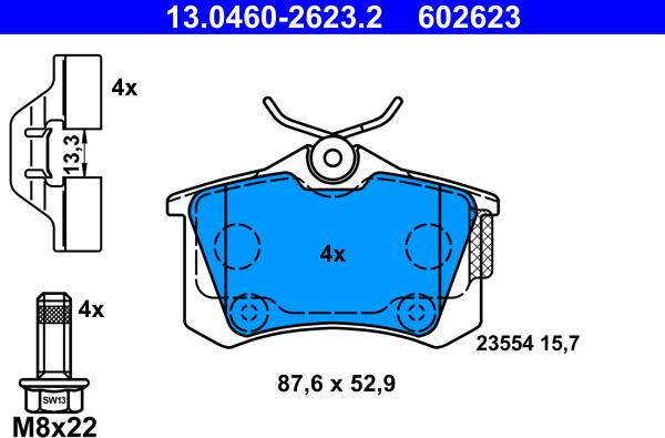 ATE 13.0460-2623.2 - Kit de plaquettes de frein, frein à disque cwaw.fr