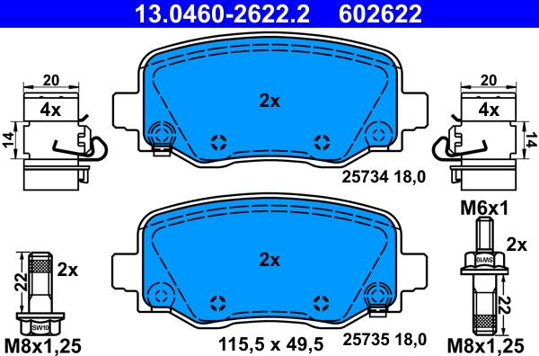 ATE 13.0460-2622.2 - Kit de plaquettes de frein, frein à disque cwaw.fr