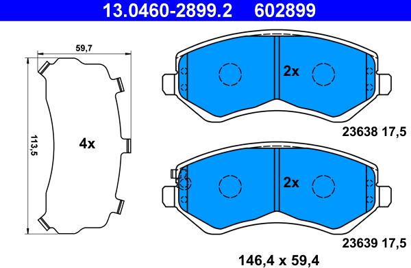 ATE 13.0460-2899.2 - Kit de plaquettes de frein, frein à disque cwaw.fr