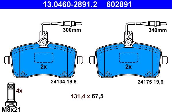 ATE 13.0460-2891.2 - Kit de plaquettes de frein, frein à disque cwaw.fr