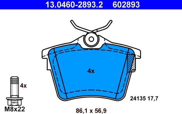 ATE 13.0460-2893.2 - Kit de plaquettes de frein, frein à disque cwaw.fr