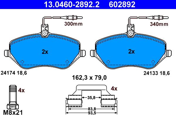 ATE 13.0460-2892.2 - Kit de plaquettes de frein, frein à disque cwaw.fr