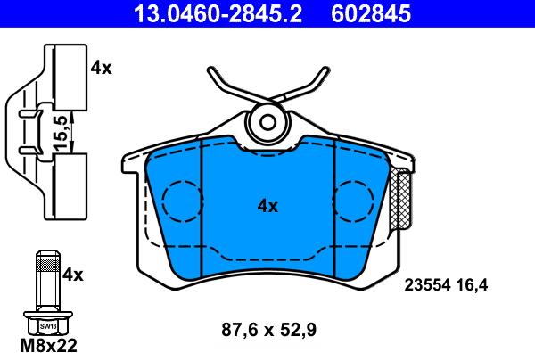 ATE 13.0460-2845.2 - Kit de plaquettes de frein, frein à disque cwaw.fr