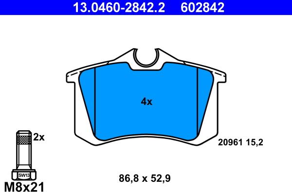 ATE 13.0460-2842.2 - Kit de plaquettes de frein, frein à disque cwaw.fr