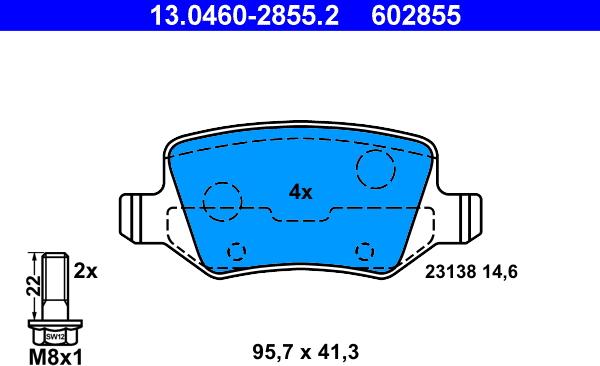 ATE 13.0460-2855.2 - Kit de plaquettes de frein, frein à disque cwaw.fr