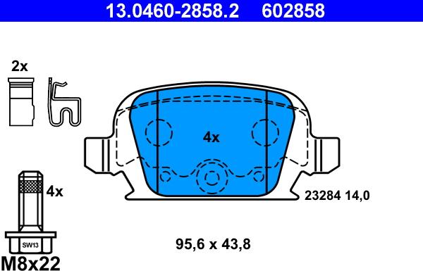 ATE 13.0460-2858.2 - Kit de plaquettes de frein, frein à disque cwaw.fr