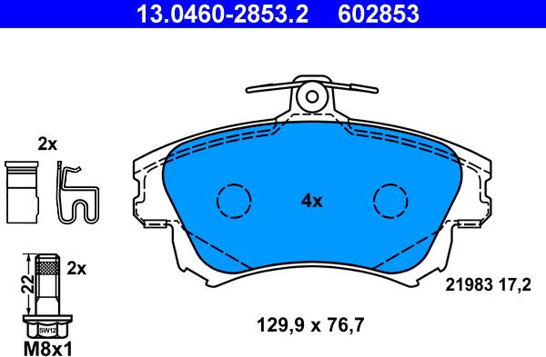 ATE 13.0460-2853.2 - Kit de plaquettes de frein, frein à disque cwaw.fr