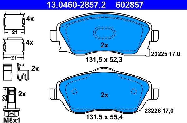 ATE 13.0460-2857.2 - Kit de plaquettes de frein, frein à disque cwaw.fr