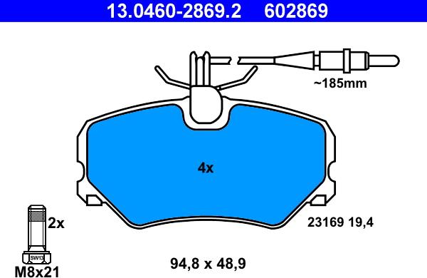 ATE 13.0460-2869.2 - Kit de plaquettes de frein, frein à disque cwaw.fr